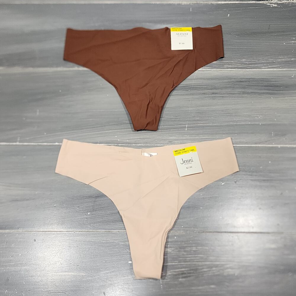 Jenni Alfani Thong Underwear Panties Size Medium 2‎ Pair Brown Beige